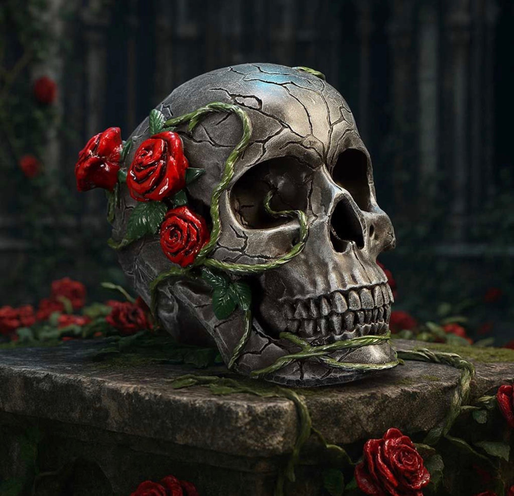 Twilight Bloom Skull with Roses 15.6cm