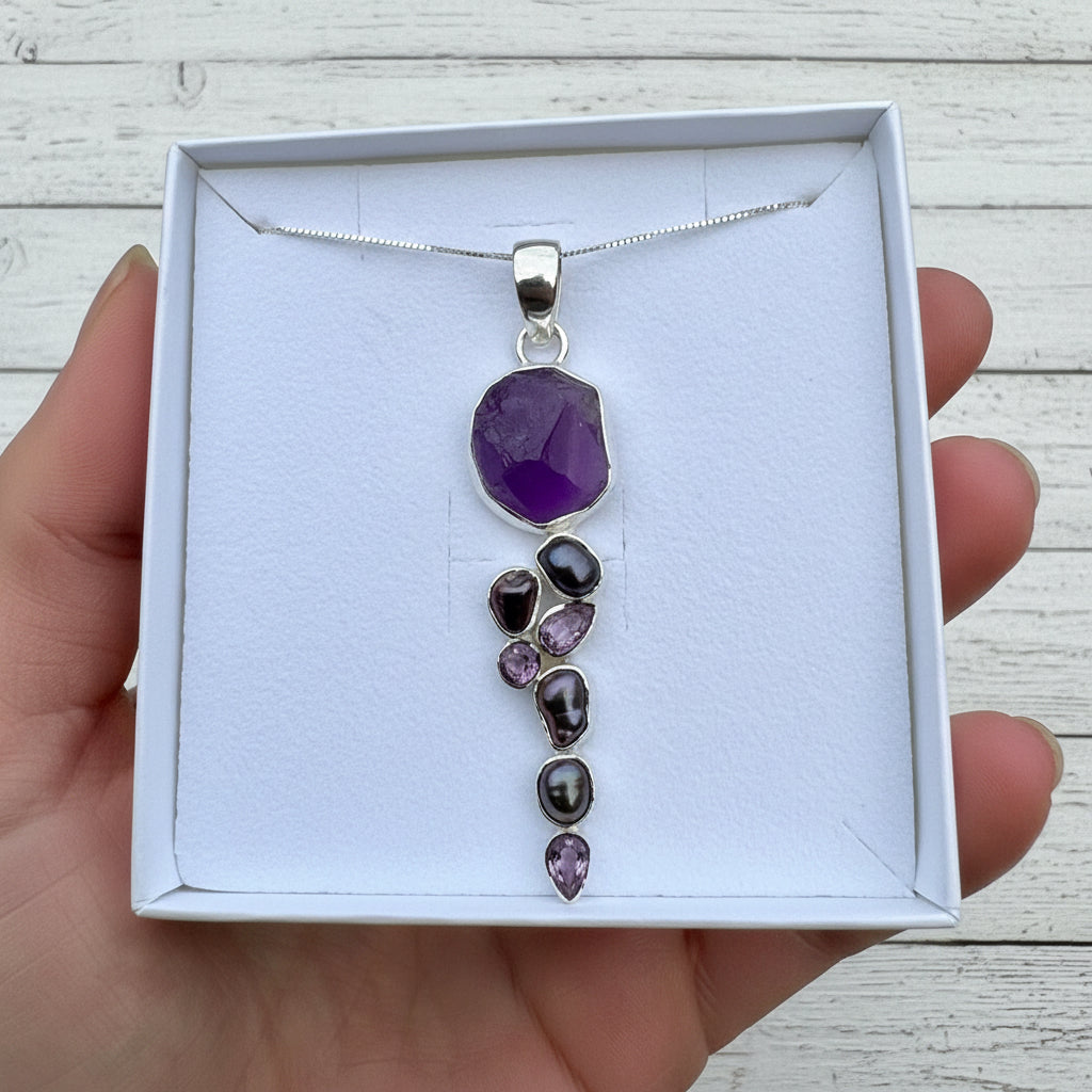 925 Sterling Silver Amethyst & Pearl Pendant