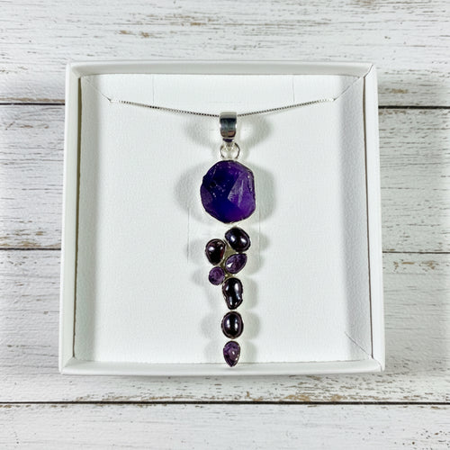 925 Sterling Silver Amethyst & Pearl Pendant