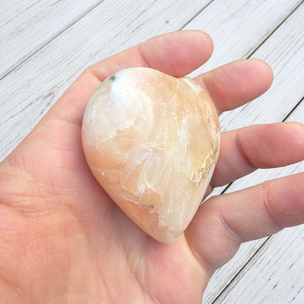 Stilbite Polished Heart with Green Heulandite 100 grams SH02