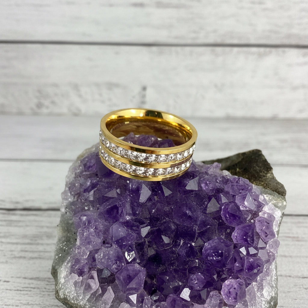 18KT Gold Plated Stainless Steel CZ Ring